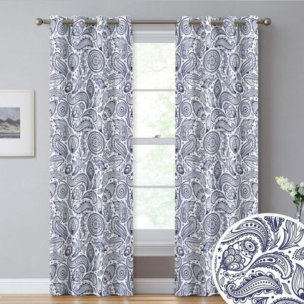 Hvidt gardin med gråt paisleymønster