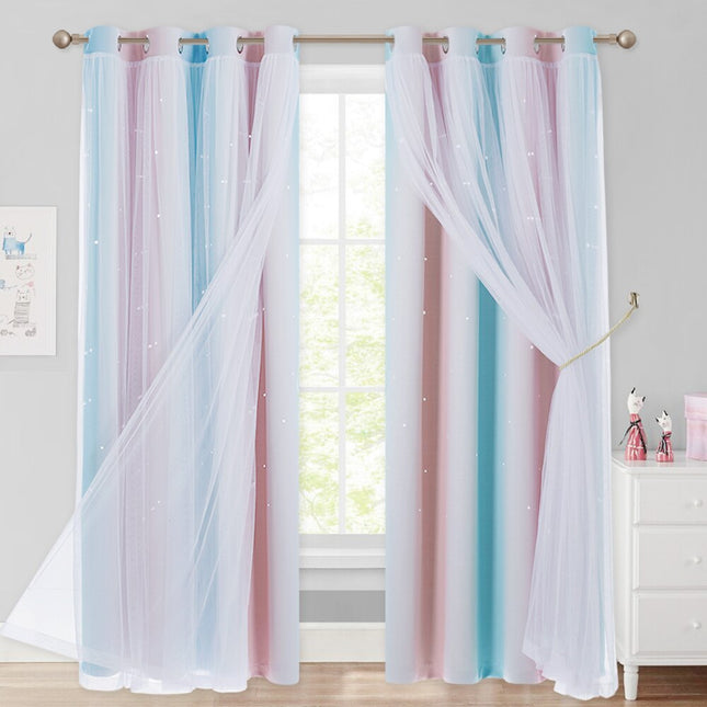 Dobbelt mørklægningsgardin med stjerneprint