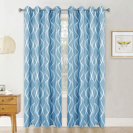 Lyseblåt mørklægningsgardin med bølgemønster