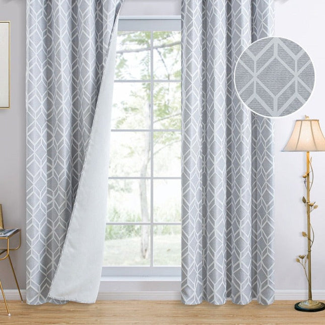 Lysegråt mørklægningsgardin med geometrisk mønster