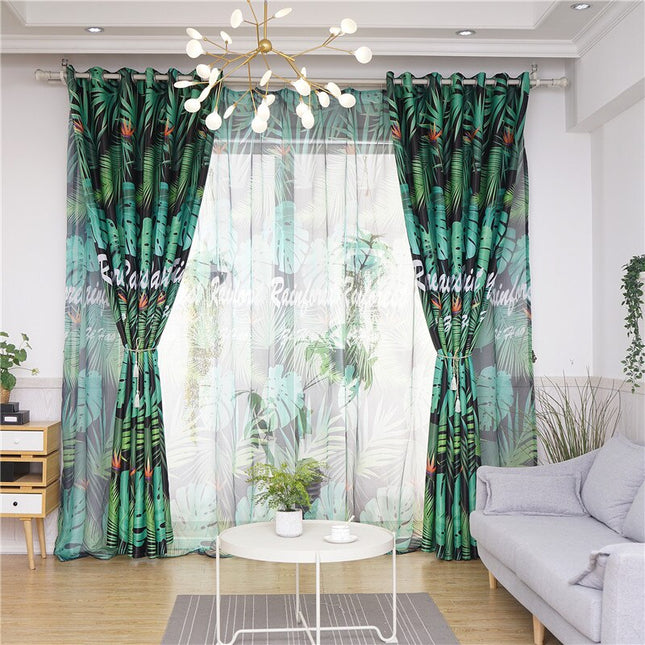 Gardinsæt med tropisk jungle motiv