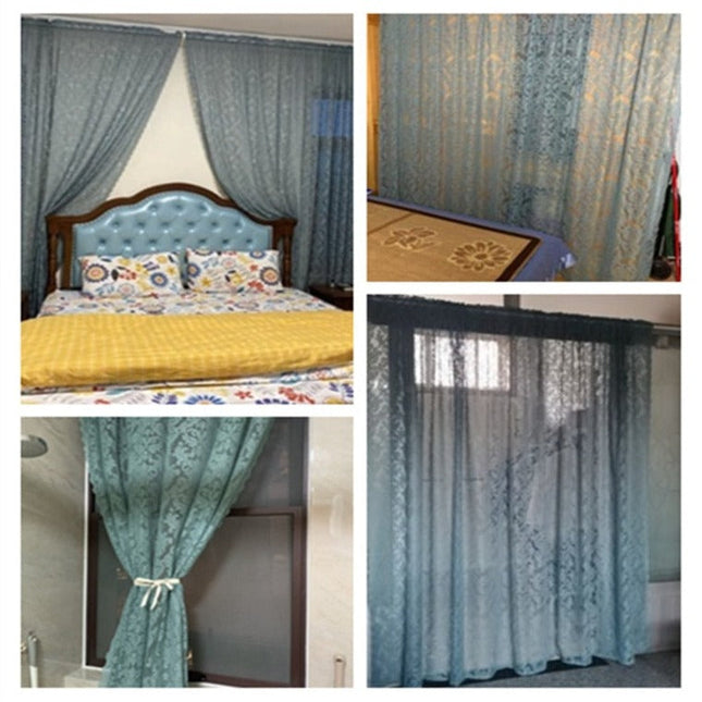 Blåt blonde-gardin i vintagestil