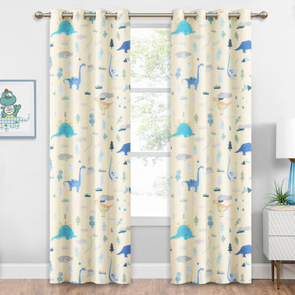 Beige mørklægningsgardin med dinosaurer til børn