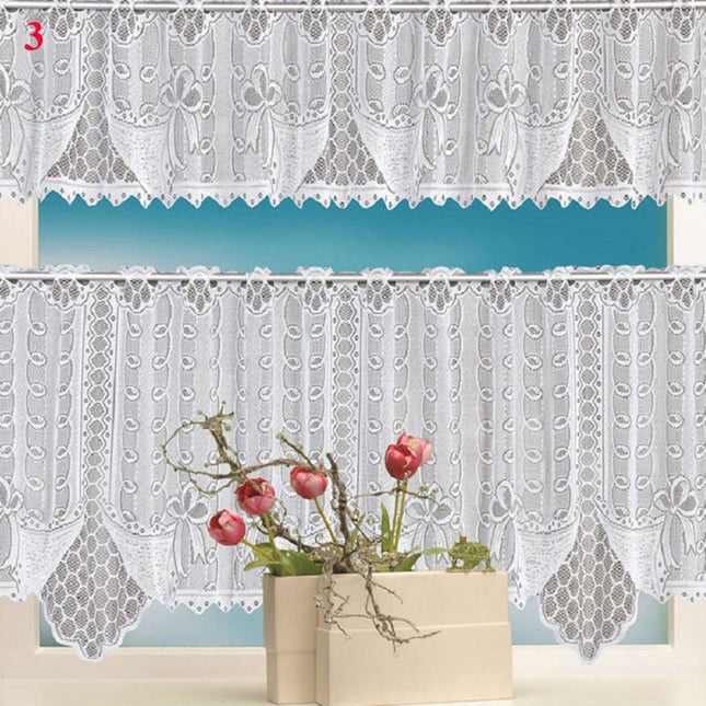 Køkkengardin i blonder med buekant