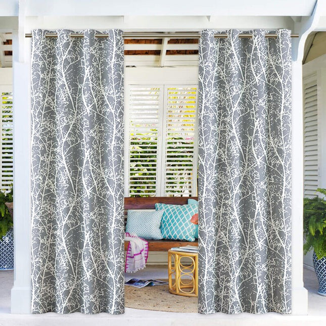 Udendørs gardin med abstrakt træmønster