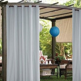 Vandtæt hvidt udendørsgardin med ringe