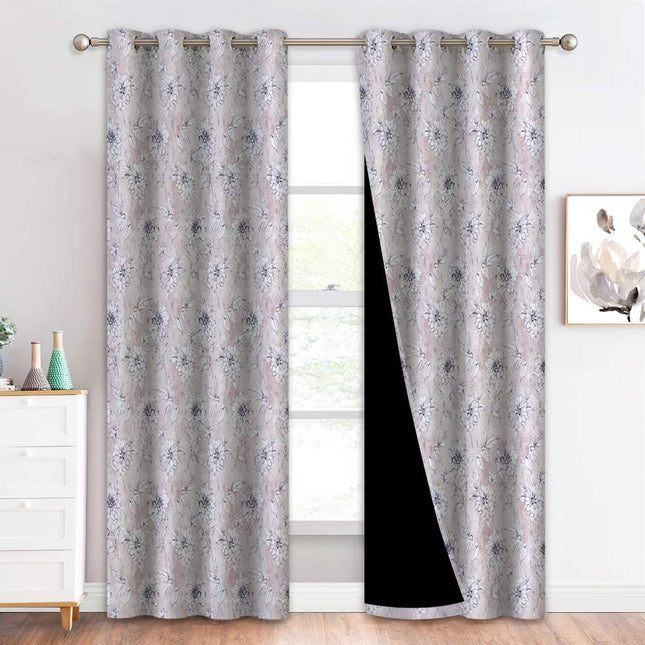 Mørklægningsgardin med blåt blomstermotiv