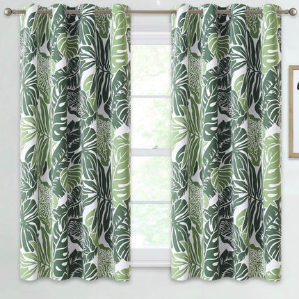 Kort køkkengardin med tropisk bladmotiv