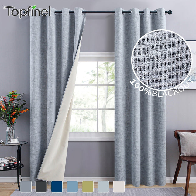 Hvidt mørklægningsgardin i hørlook med ringe