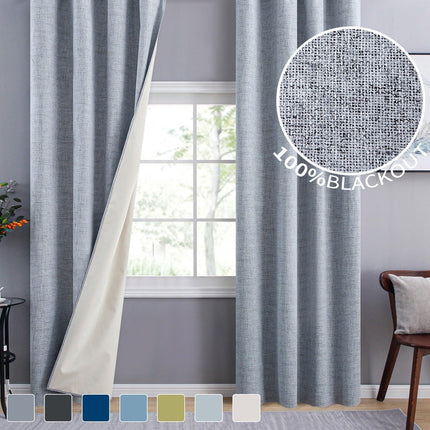 Gråt gardin med hørlook struktur