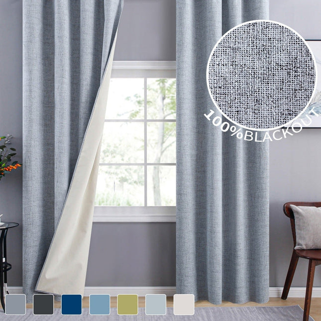 Gråt gardin med hørlook struktur