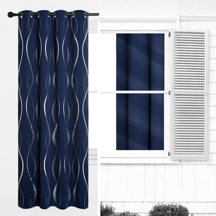 Blåt mørklægningsgardin med sølvbølger