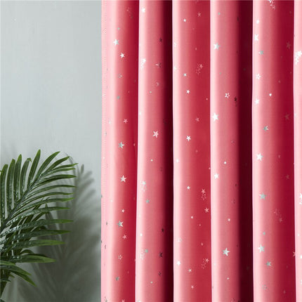 Lyserødt mørklægningsgardin med sølv stjerner