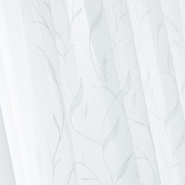 Tyndt gardin i hørlook med blade