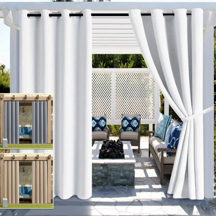 Vandtæt lysegrå udendørsgardin til altan