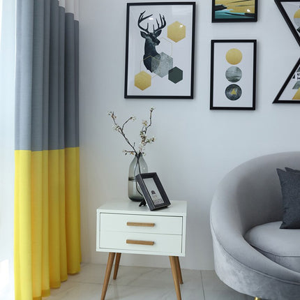 Farveblok gardin i grå og gul
