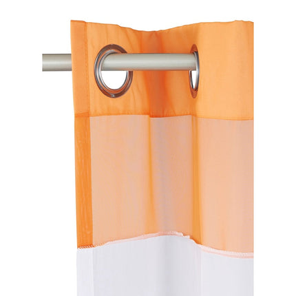 Hvidt gardin med blå overkant