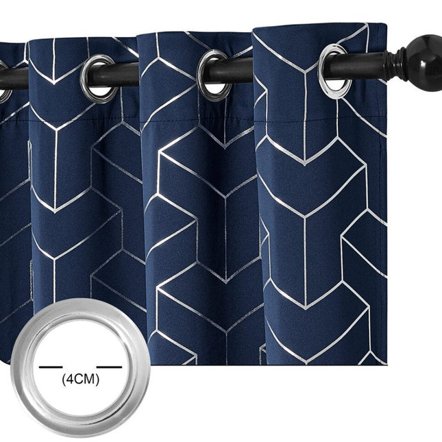 Mørkeblåt mørklægningsgardin med guldmønster