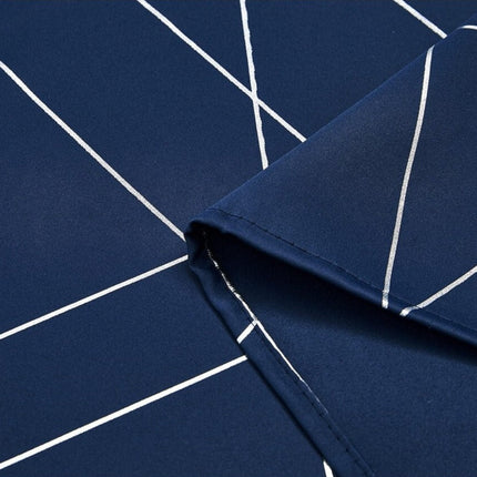 Blåt mørklægningsgardin med geometrisk mønster