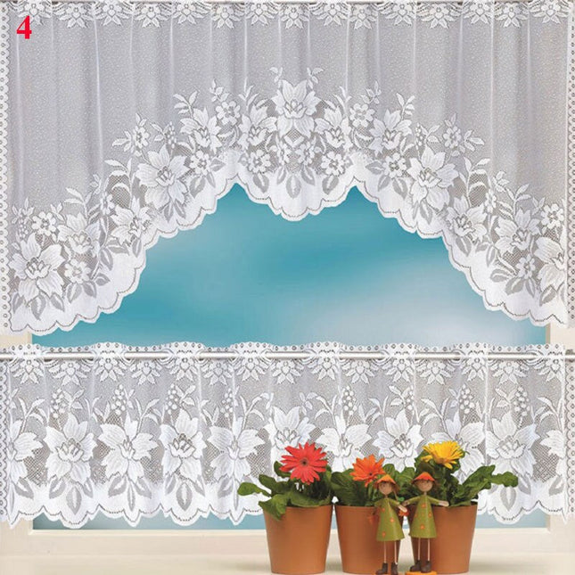 Køkkengardin i blonder med buekant