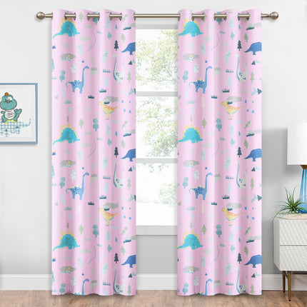 Lyserødt mørklægningsgardin med dinosaurer