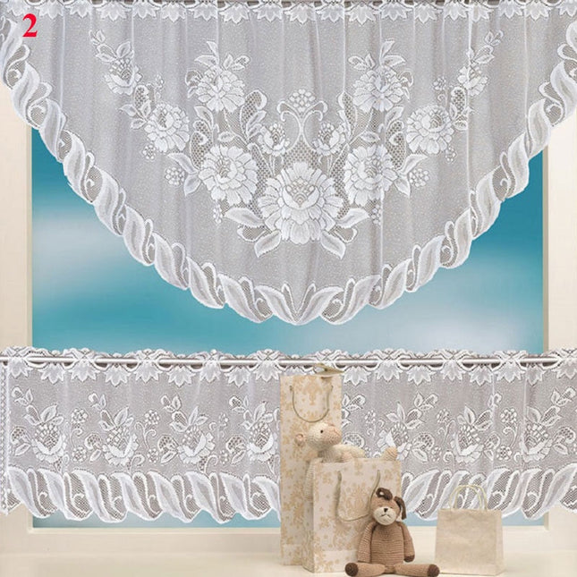 Køkkengardin i blonder med buekant