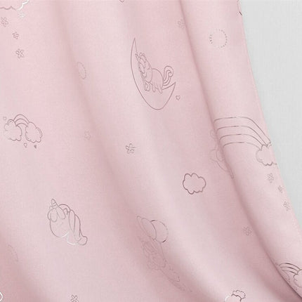 Lyserødt børnegardin med sølv enhjørninge