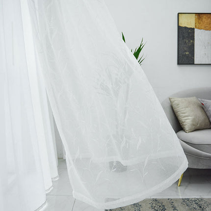 Tyndt gardin i hørlook med blade