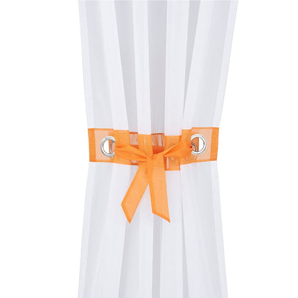 Hvidt gardin med blå overkant