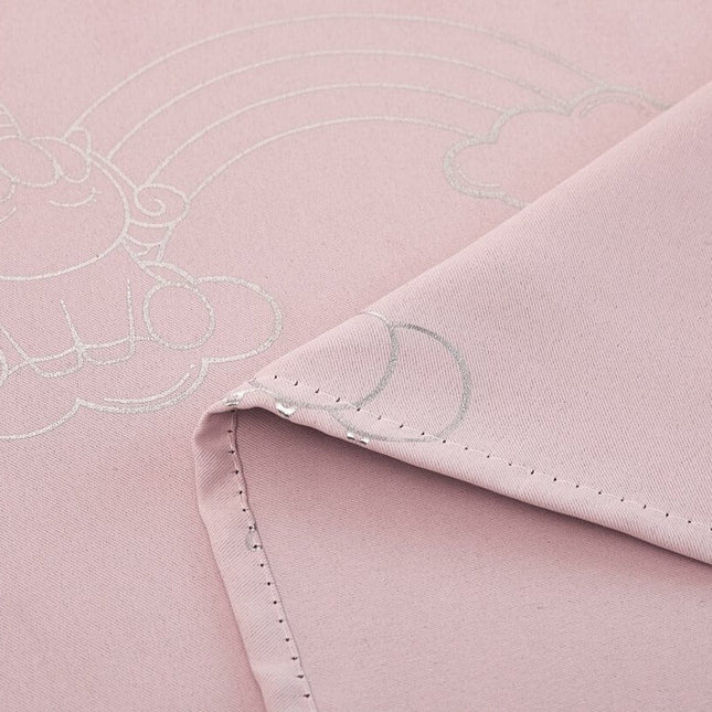 Lyserødt børnegardin med sølv enhjørninge