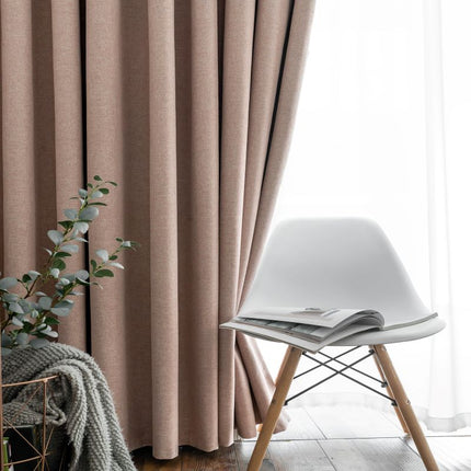 Laksefarvet mørklægningsgardin med hørstruktur