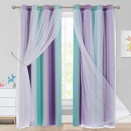 Dobbelt mørklægningsgardin med stjerneprint