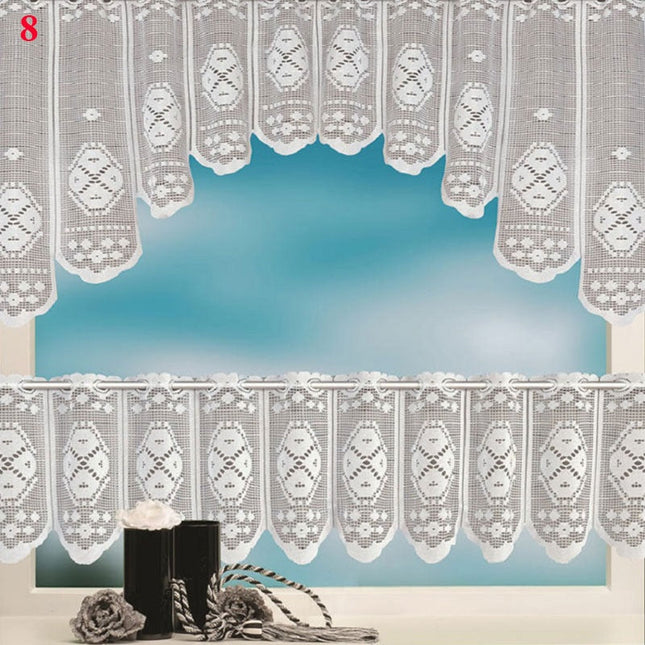 Køkkengardin i blonder med buekant