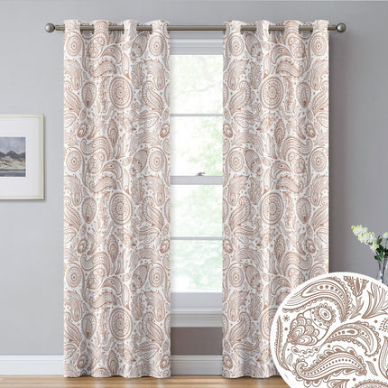 Hvidt gardin med gråt paisleymønster