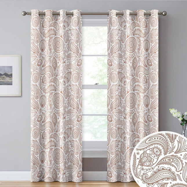 Hvidt gardin med gråt paisleymønster