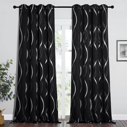 Sort mørklægningsgardin med sølvbølger