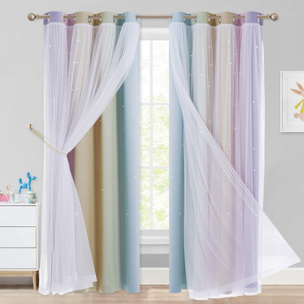 Dobbelt mørklægningsgardin med stjerneprint