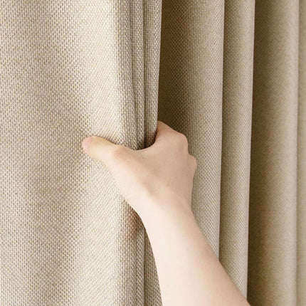 Beige mørklægningsgardin i vævet hørlook