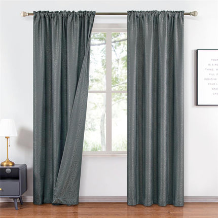 Gråt gardin med geometrisk jacquardmønster