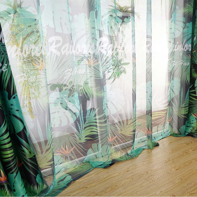 Gardinsæt med tropisk jungle motiv