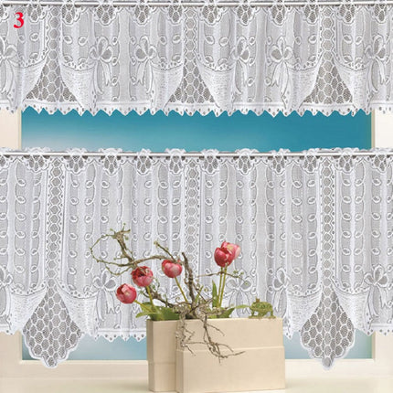 Køkkengardin i blonder med buekant