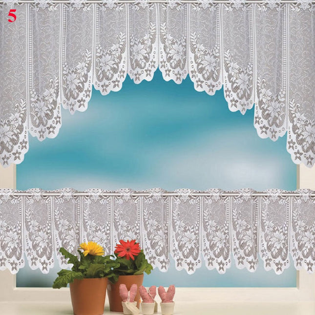 Køkkengardin i blonder med buekant