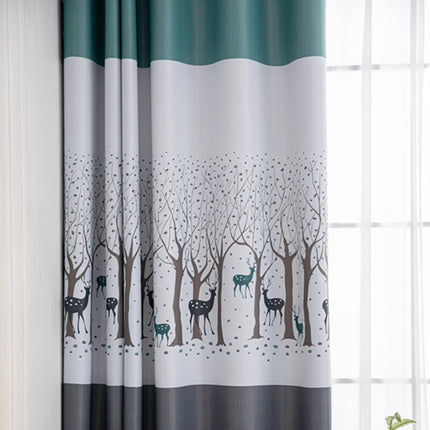 Børnegardin med skovdyr og træer