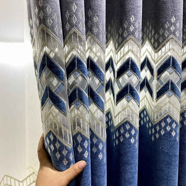 Velour gardin med grafisk mønster