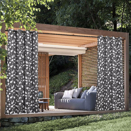 Udendørs gardin med hvidt bladmotiv