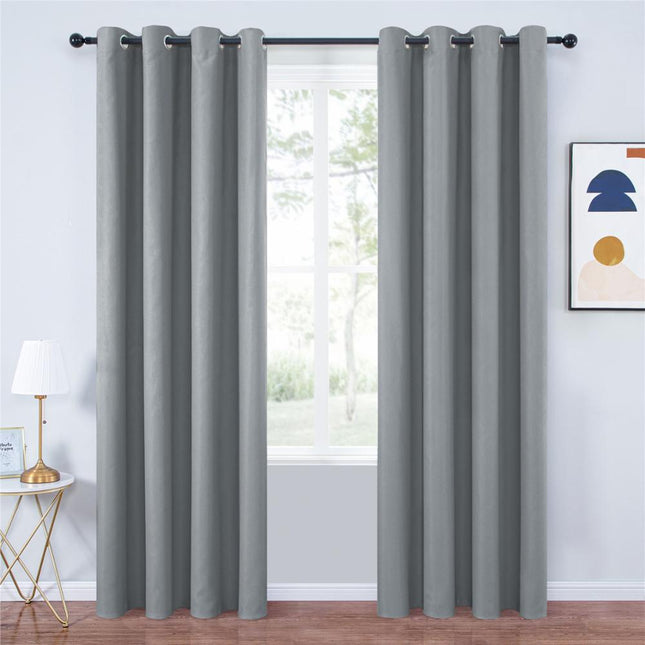 Ensfarvet gråt mørklægningsgardin med øjer