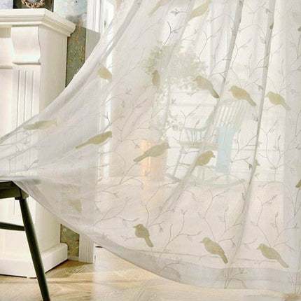 Let hørlook-gardin med fuglebroderi