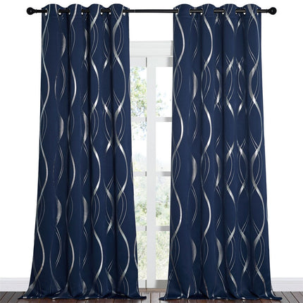 Blåt mørklægningsgardin med sølvbølger