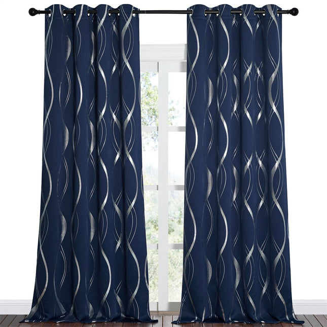 Blåt mørklægningsgardin med sølvbølger