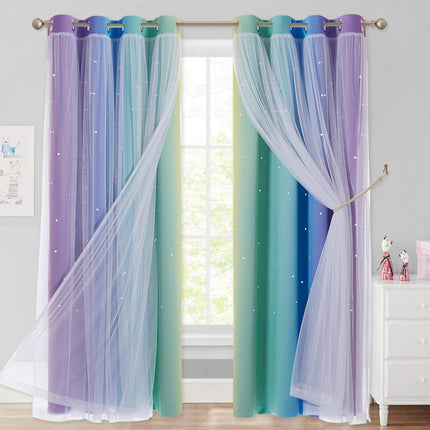 Dobbelt mørklægningsgardin med stjerneprint